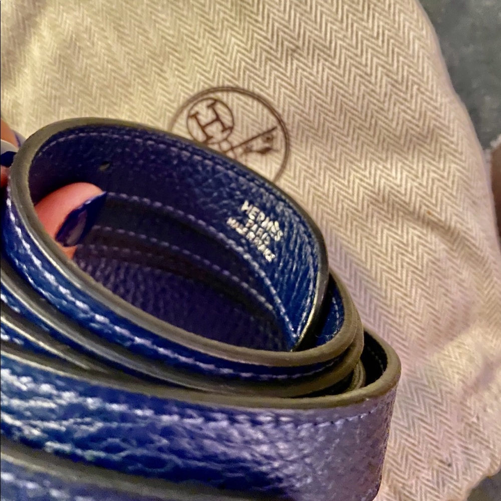 Blue Hermès belt WITHOUT buckle. Beautiful+unique